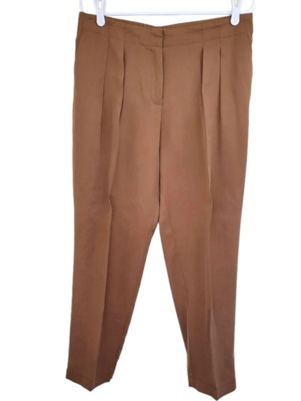 Chico's Front Pleated Skimmer Ankle Pants Tencel Brown Lightweight Flowy Size 10